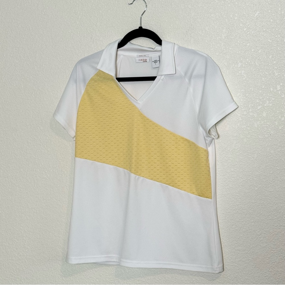 IZOD XFG Women's Polo Golf Top Cool FX PerformX Snaps Short Sleeve Whie‎ Size L